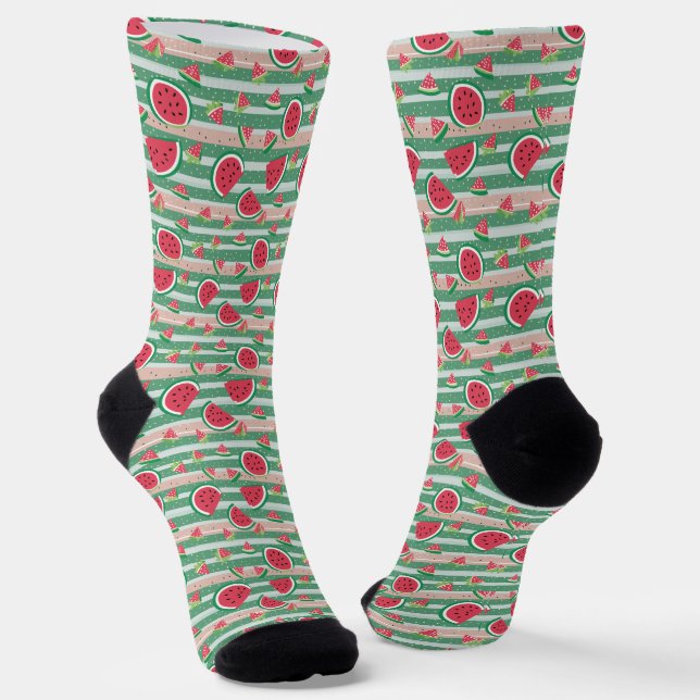 Chaussette Green Stripes et Watermelon Motif (Angulaire)