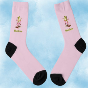 Chaussette Grenouille en bottes roses mignonnes dans une flaq