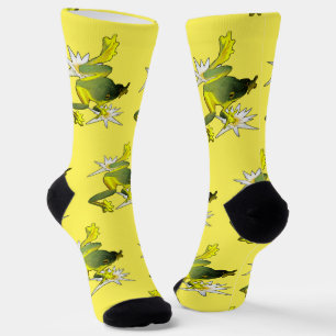Chaussette Grenouilles Et Fleurs De Lotus, Chaussettes D'Équi