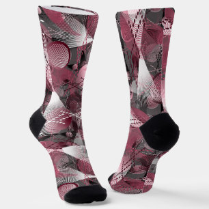 Chaussette Grey, Bourgogne, blanc motif abstrait.