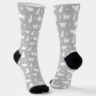 Chaussette Grey Cats and Paw Prints Pattern