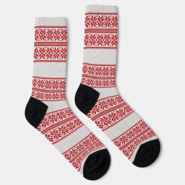 Chaussette Gris Gris Gris Rouge Fleur de Noël Motif (Droite)
