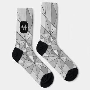 Chaussette Gris noir Mosaïque Triangle Motif Monogramme