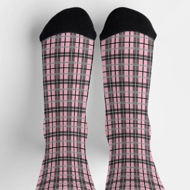 Chaussette Gris rose Noir Primitif des années 80 Plaid (Haut)