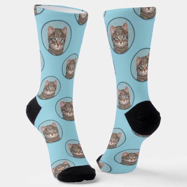 Chaussette Gris Tabby Chat Portrait Peinture Cute Art Origina (Angulaire)