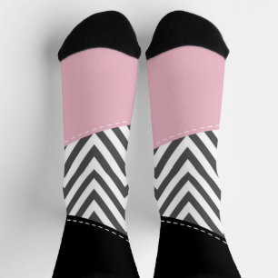 Chaussette Gris Zigzag, Gris Chevron, Motif Zigzag, Rose