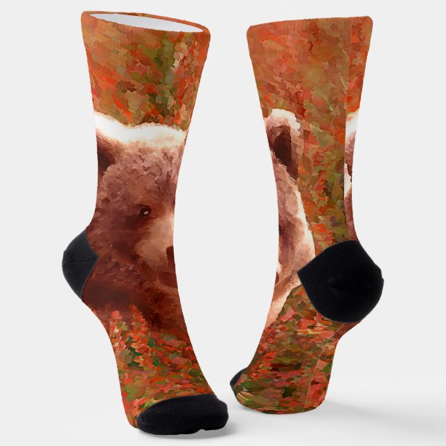 Chaussette Grizzly Bear Cub dans Fireweed Peinture Art de la  (Angulaire)