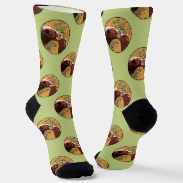 Chaussette Grizzly Bear Mère et Cub Peinture Faune Art (Angulaire)