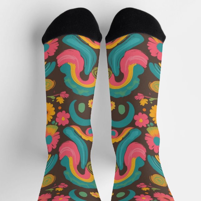 Chaussette Groove Waves les années 70 Motif de ligne psychédé (Haut)