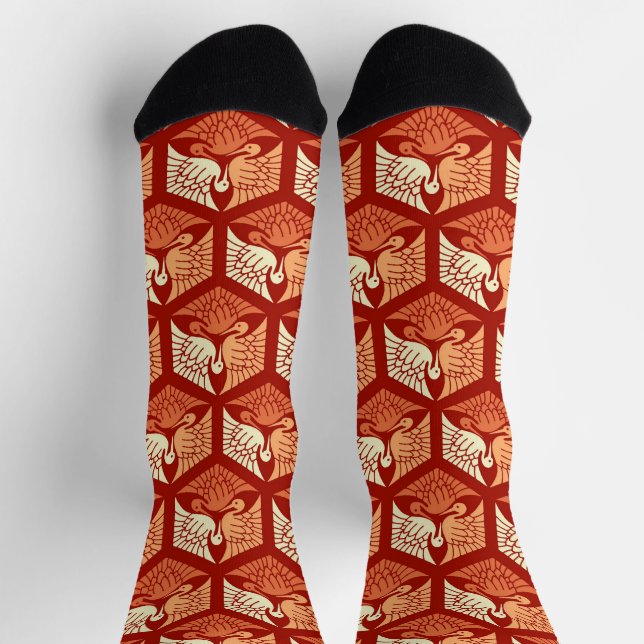 Chaussette Grues japonaises, mandarin et orange clair (Haut)