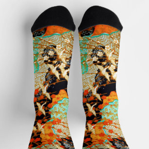 Chaussette GRUES VOLANTES AVEC FLEURS DE PRINTEMPS Fleur japo