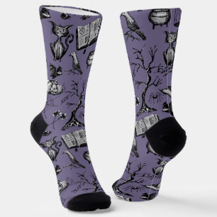Chaussette Halloween Éffrayant violet et noir