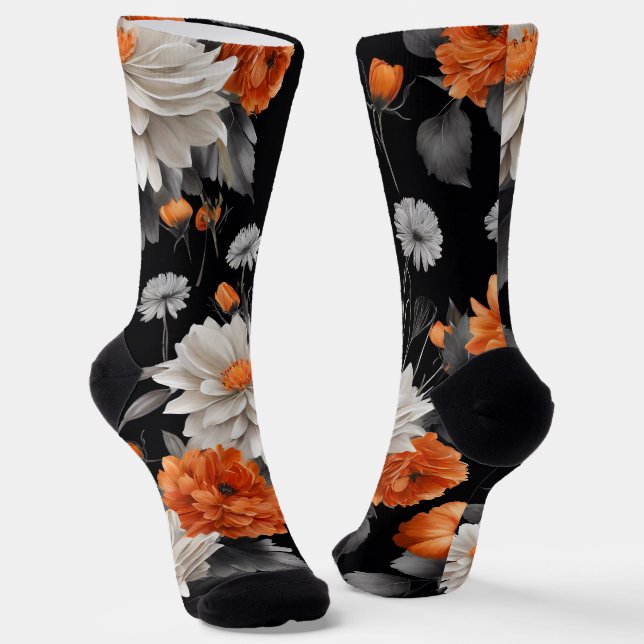 Chaussette Halloween Floral Orange Noir Novelté (Angulaire)