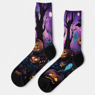 Chaussette Halloween Impression, Citrouille, Couleurs vives