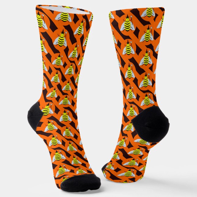 Chaussette Halloween Magic Bee Witch Orange et Black Stripes (Angulaire)