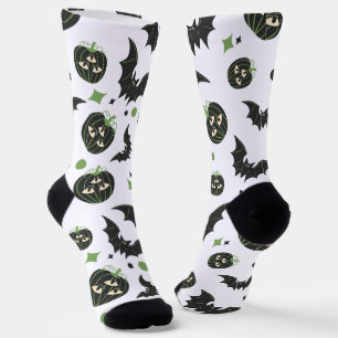 Chaussette Halloween moderne 3 Citrouilles et chauves-souris 