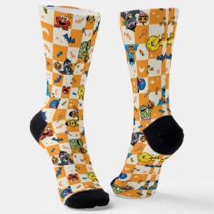 Chaussette Halloween rue Sésame À damiers Motif