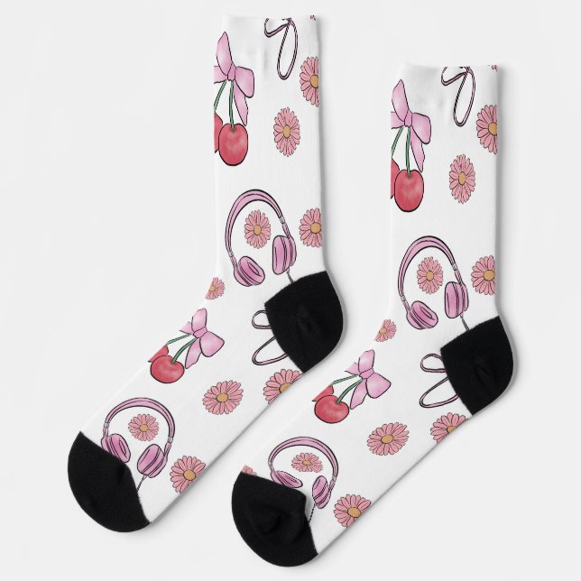 Chaussette Hand-drawn Pink Girly Elements Seamless Pattern (Gauche)