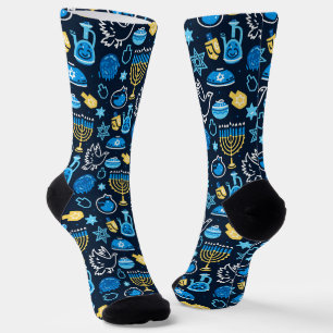 Chaussette Hanoukka Symboles Motif bleu