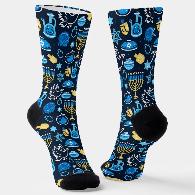 Chaussette Hanoukka Symboles Motif bleu (Angulaire)