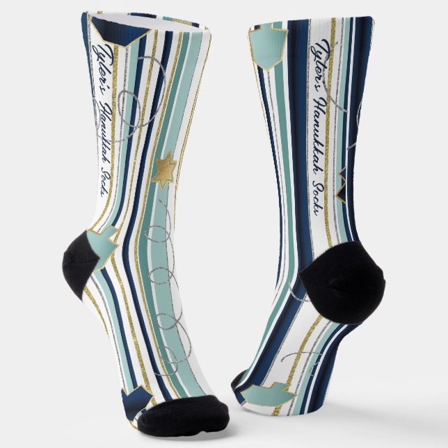 Chaussette Hanukkah Socks "Blue and Gold Stripes" (Angulaire)