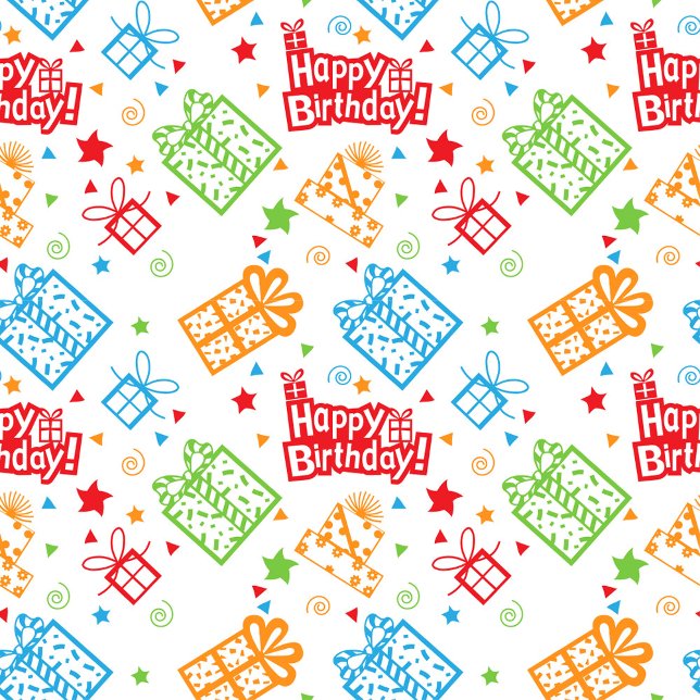 Chaussette Happy Birthday  (Wrapped gift boxes, swirling confetti curls, tiny stars.)