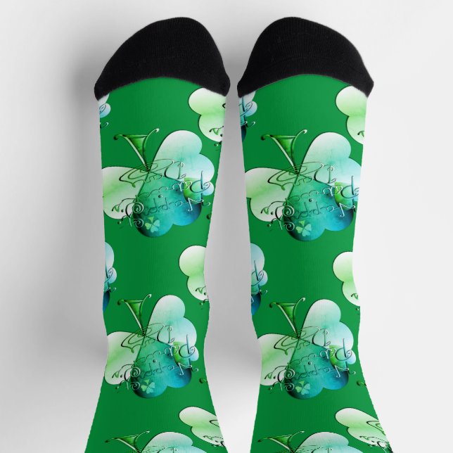 Chaussette "Happy St. Patrick's Day" Hand-writte w/Shamrocks (Haut)