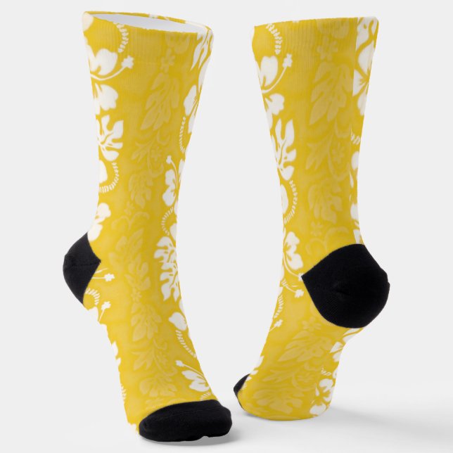 Chaussette Hawaiian Luau Tropical Jaune Fleurs Motif (Angulaire)