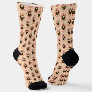Chaussette Hérisson dormant et fleurs à motifs