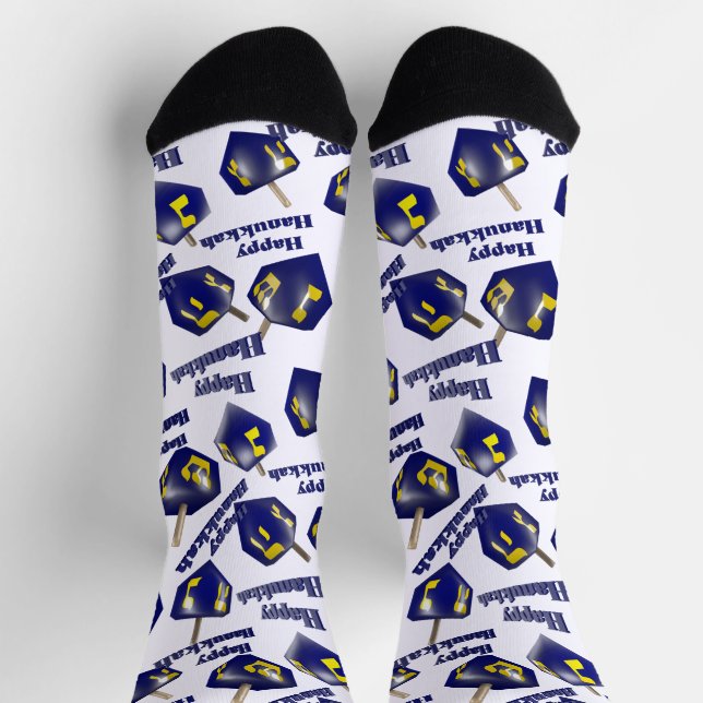 Chaussette Heureux Hanoukka tournoyant Dreidel (Haut)