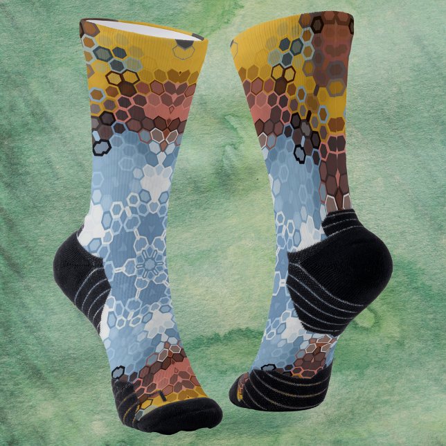 Chaussette Hex Mandala bleu jaune et rose (Créateur téléchargé)