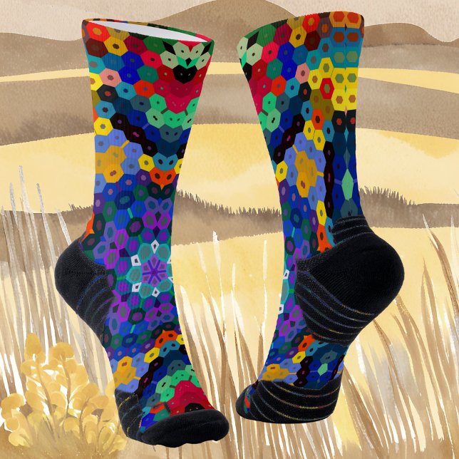 Chaussette Hex Mandala bleu jaune rouge et vert (Créateur téléchargé)