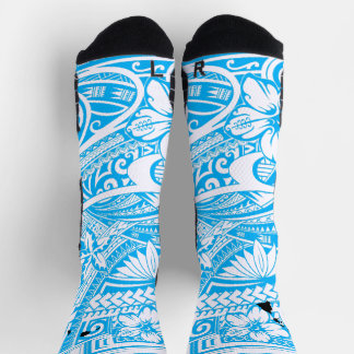 Chaussette HIBISICUS POLYNESIAN TRIBAL HAWAII ÎLES LtBlue