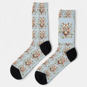 Chaussette Hibou Patchwork dans Paysage Féerique de la Forêt