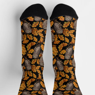 Chaussette Hiboux d'automne sur fond noir