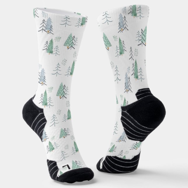 Chaussette Hiver Scandinave Arbre Peint à la main Motif (Angulaire)