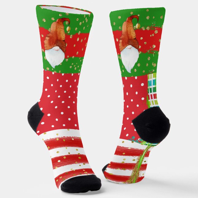 Chaussette Holiday Dots, Stripes and Gnomes (Créateur téléchargé)