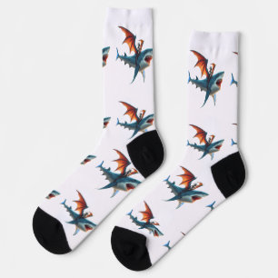 Chaussette Homme-Chauve-Souris montant un requin effrayant de