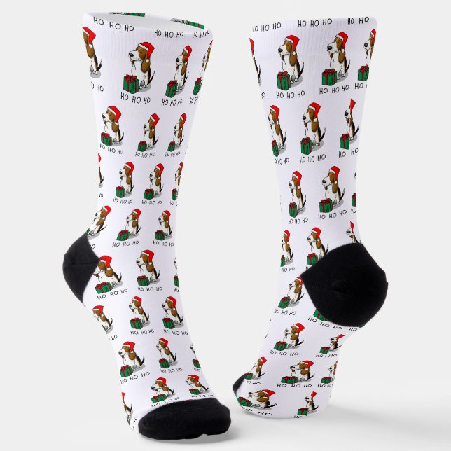 Chaussette Hound de Noël Père Noël Basset (trois couleurs 1)  (Angulaire)