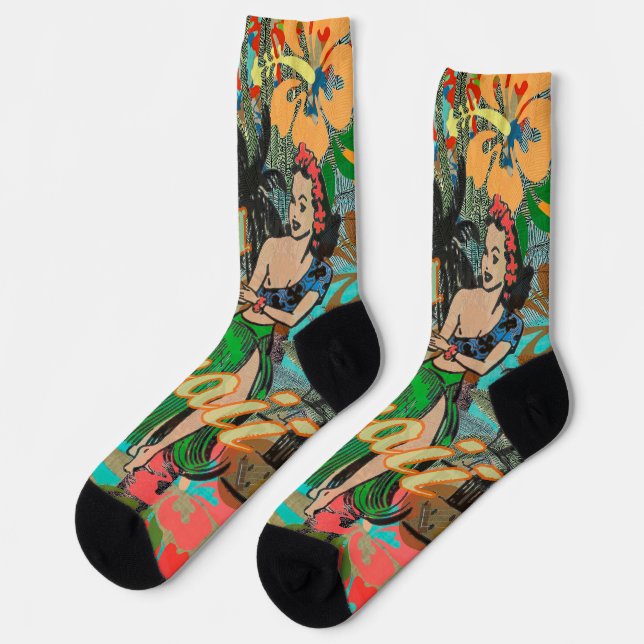 Chaussette Hula Vintage Floral Graphisme Floral Hawaii (Gauche)