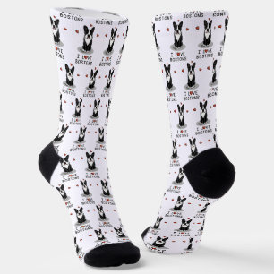 Chaussette I Love Bostons - Boston Terriers (noir & blanc)