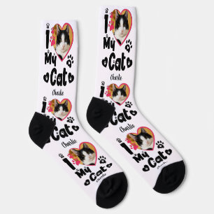 Chaussette I Love My Cat Heart Photo et nom personnalisés