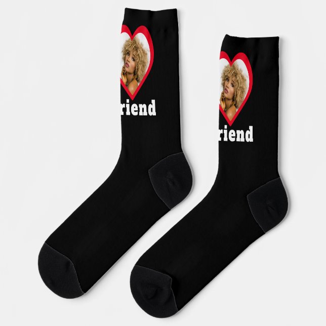 Chaussette I Love My Girlfriend Base Photo personnalisée (Gauche)