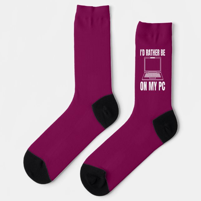 Chaussette I'd Rather Be On My PC, Funny Gamer Gift (Gauche)