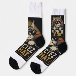 Chaussette Illustration de chat à lunettes avec typographie 