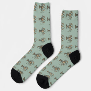 Chaussette Illustration de homard vintage : damas côtier