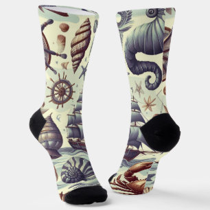 Chaussette Illustration de la Vie marine nautique vintage
