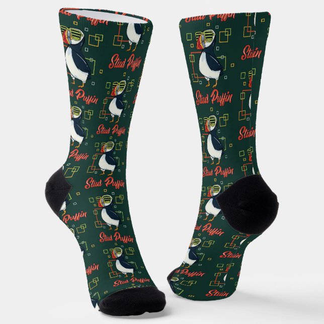 Chaussette Illustration d'oiseaux de mer Puffin Stud Swag (Angulaire)
