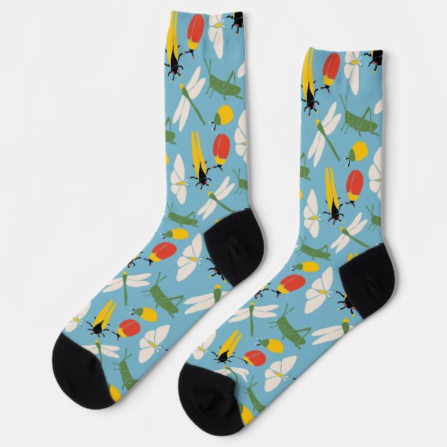 Chaussette Illustrations des insectes de bogues rétro bleu cl (Gauche)