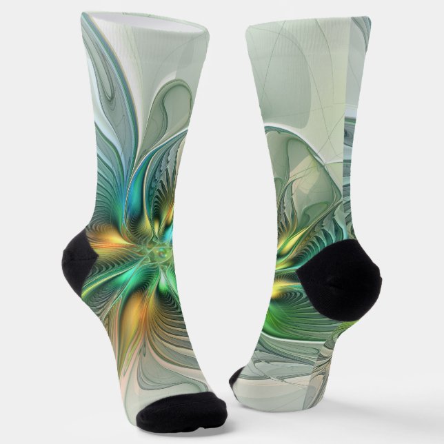 Chaussette Imaginaire coloré Moderne Fleur Abstraite Fractale (Angulaire)